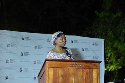 Botswana National Productivity Centre (BNPC) Marketing Manager Ms Matlho Kgosi giving welcoming remarks at the cocktail reception